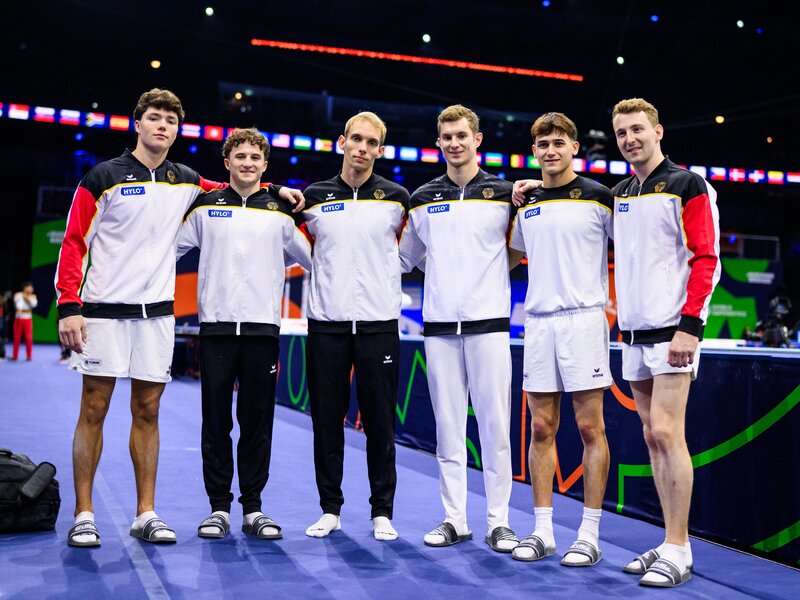 ROTTERDAM, NETHERLANDS - OCTOBER 18: Team Germany poses for a picture during the Men's Qualifications on day two of the Artistic Gymnastics World Championships Rotterdam 2026 at Ahoy on October 18, 2026 in Rotterdam, Netherlands. (Photo by Tom Weller/24passion | © 2026 Tom Weller/24passion