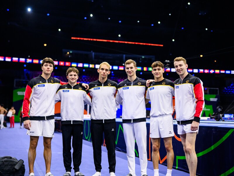 ROTTERDAM, NETHERLANDS - OCTOBER 18: Team Germany poses for a picture during the Men's Qualifications on day two of the Artistic Gymnastics World Championships Rotterdam 2026 at Ahoy on October 18, 2026 in Rotterdam, Netherlands. (Photo by Tom Weller/24passion | © 2026 Tom Weller/24passion