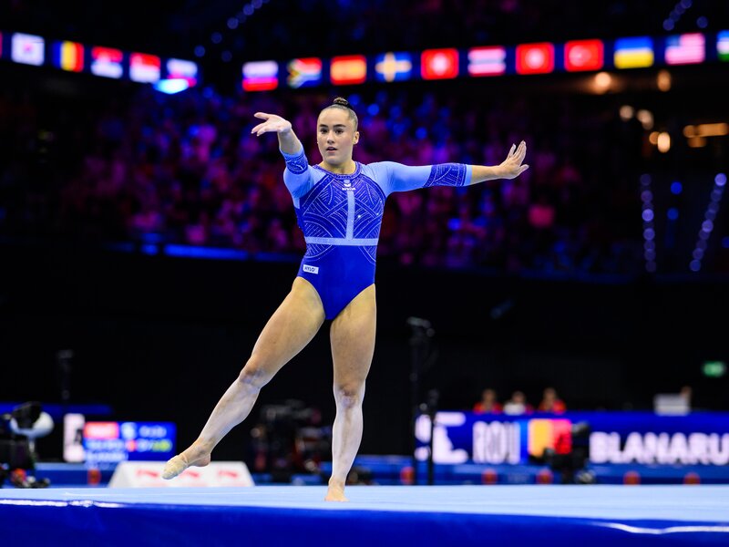 ROTTERDAM, NETHERLANDS - OCTOBER 18: Madita Mayr of Germany competes on the floor during the Women's Qualifications on day two of the Artistic Gymnastics World Championships Rotterdam 2026 at Ahoy on October 18, 2026 in Rotterdam, Netherlands. (Photo by Tom Weller/24passion | © 2026 Tom Weller/24passion